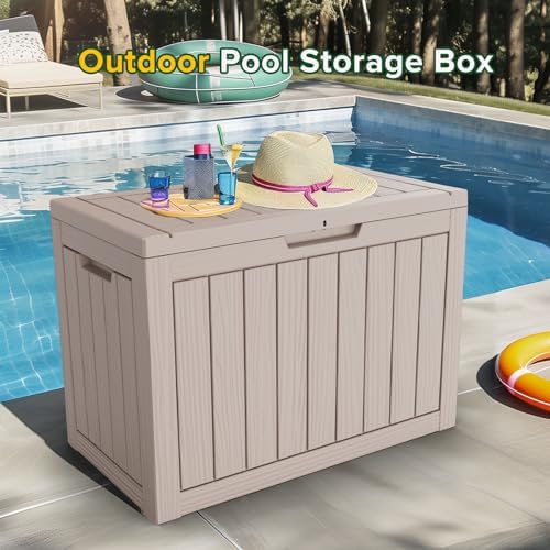 46 Gallon Outdoor Deck Box, Lockable Waterproof Outdoor Storage Boxes For Garden Tools,Indoor Cushions,Accessories Outside Storage Resin Weatherproof Container(Grey) - Image 2