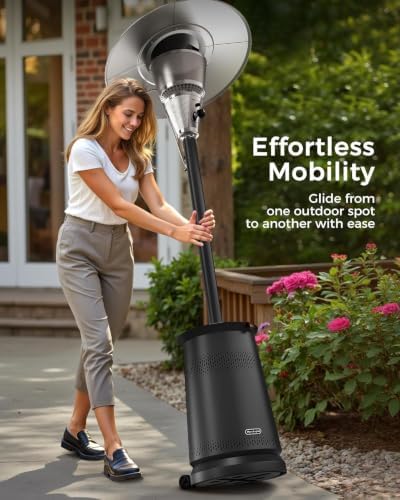 50,000 BTU Patio Heater for Outdoor Use With Adjustable Heat Focusing Top, Portable Propane Patio Heater with Wheels, Stainless Steel Burner for Porch, Deck, Garden, Commercial (Black) - Image 2