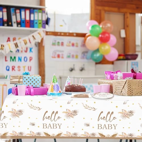 41Pcs Boho Baby Shower Decorations Bohemian Floral Pampas Grass Theme Tableware Neutral Birthday Decorations Boho Flower Paper Plates Napkins Tablecloth丨Boy Girl Birthday Baby Shower Party,Serves 20 - Image 6