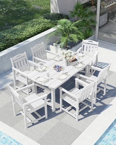 Ciokea HDPE Outdoor Patio Dining Table, All-Weather Furniture, White - Image 5