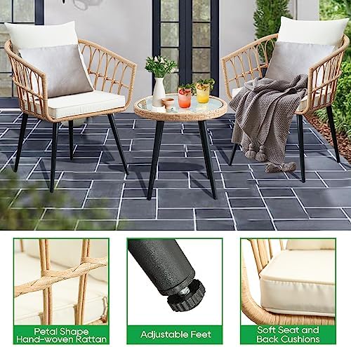 PORWEY 3 Piece Patio Bistro Set, Outdoor Wicker Balcony Furniture Sets - Image 4