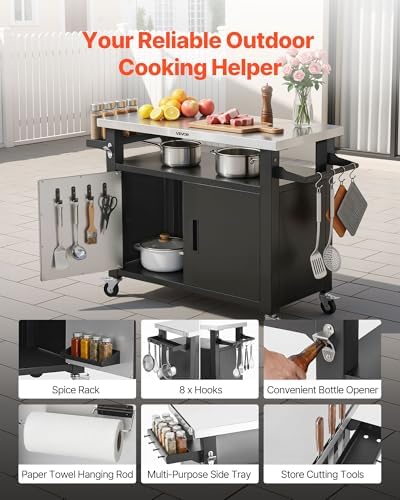 VEVOR Outdoor Grill Cart with Storage Cabinet, 53.1 Inch Grill Table, Waterproof Kitchen Island with Stainless Steel Top, Shelf, and Wheels, Movable Food Prep Station for Patio Bar Backyard BBQ - Image 5