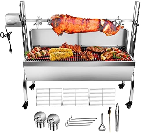 48.6" Electric Rotisserie Grill, Pig Lamb Spit Roaster Stand - 176 Lbs Capacity, Adjustable Height, BBQ Charcoal Rotisserie Grill Kit - Stainless Steel For Outdoor Party Camping - Image 2