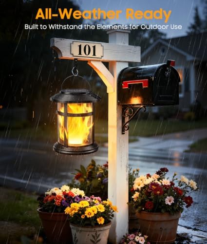 Solar Lanterns Outdoor Waterproof, 4 Pack Upgraded Flickering Flame Hanging Solar Lights, Solar Powered Decorative Lanterns for Garden Patio Porch Table Decor Gifts - Image 3