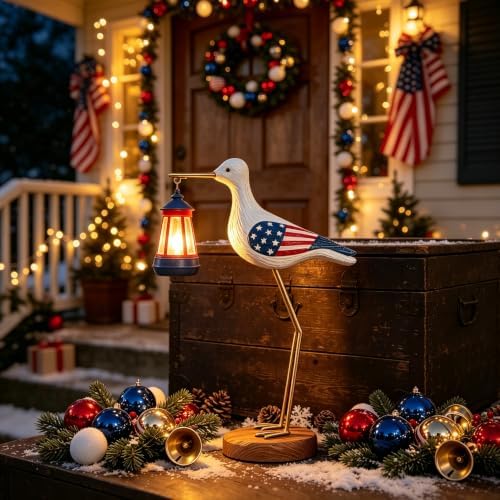 Solar Red White and Blue Seagull Statue Lights National Flag with Christmas,Housewarming Gift for Mom Women - Image 6