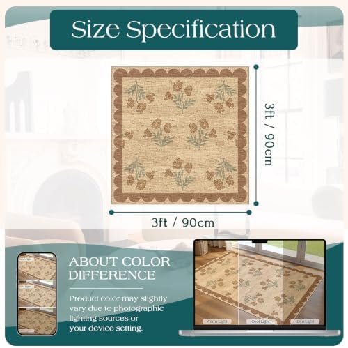 3x3 Square Floral Entry Rug, Front Door Mat Indoor Outside Entrance - Image 2