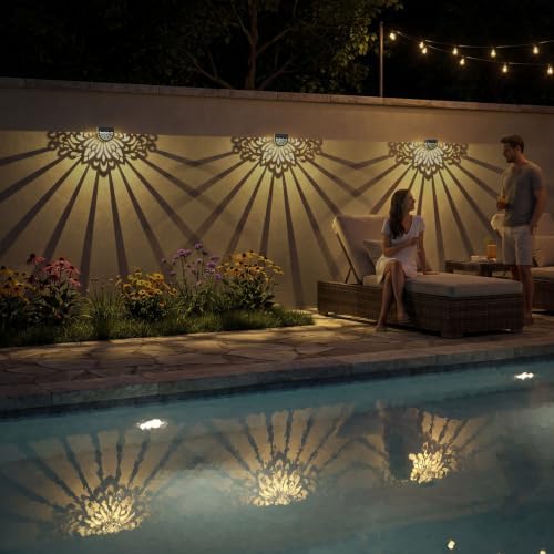 4 Pack Solar Fence Lights Outdoor Wall Lights Plastic Solar Powered Deck Step Stair Lights Mandala Theme Waterproof Fence Solar Light for Garden Post Patio Yard Decor, Gardening Gifts for Women Mom - Image 3