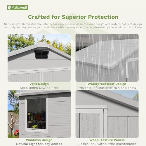 Patiowell 6X4 FT Resin Outdoor Storage Shed with Floor, Light Grey - Image 5