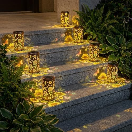 2Pack Colorful Solar Lanterns Outdoor Waterproof, Garden Decor Gifts for Women Mom Grandma - LED Colorful Sunflower Solar Powered Lights Metal Hanging Lantern for Outside Garden Patio Yard Lawn Porch - Image 4