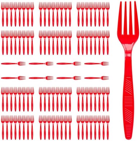 Red Plastic Forks Heavy Duty, Disposable Party Supplies 104 PCS by FUEVING