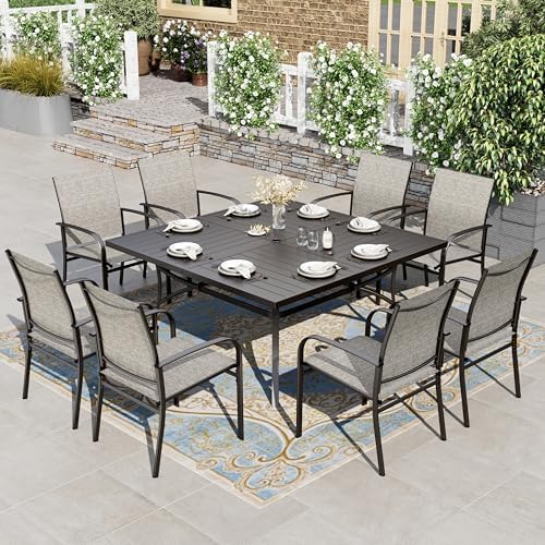 HERA'S HOUSE 9pc Outdoor Patio Dining Set for 8, Textilene Chairs, Brown by HERASHOUSE