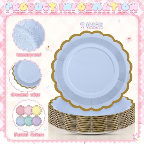 96 Pcs Pastel Paper Plates 9 Inch Scalloped - Image 3