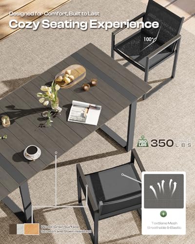 Full Grounded Outdoor Dining Set, Aluminum Patio Table and Chairs - Image 2