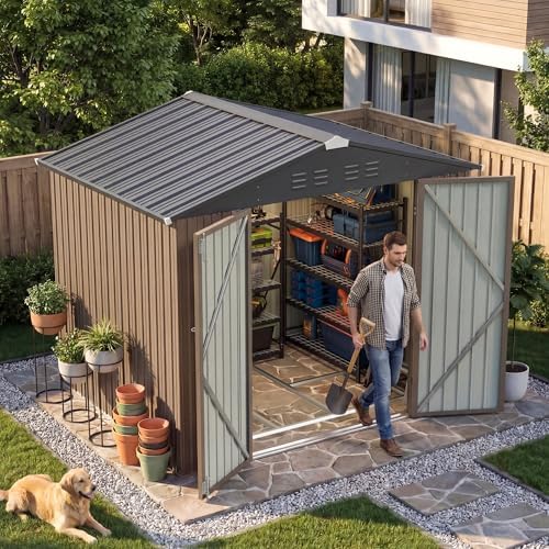 Devoko 8x6 FT Outdoor Storage Shed with Floor Frame, Brown - Image 7