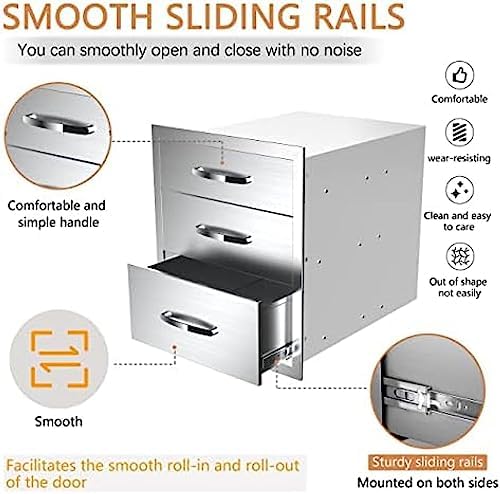 Stainless Steel Outdoor Kitchen Drawers - 3-Drawer BBQ Drawer, Built-in, Flush Mount - 20Wx23Dx27H - Image 5