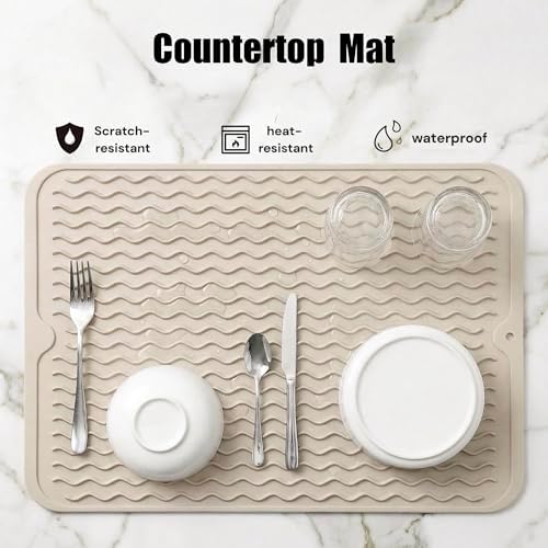 MicoYang Silicone Dish Drying Mat — Quick-Dry Ridges Counter & Sink Pad, Heat-Resistant Trivet to 450°F, Non-Slip & Dishwasher Safe, Roll-Up Storage, 18 Colors & 9 Sizes (Tapioca, 16"×12") - Image 4