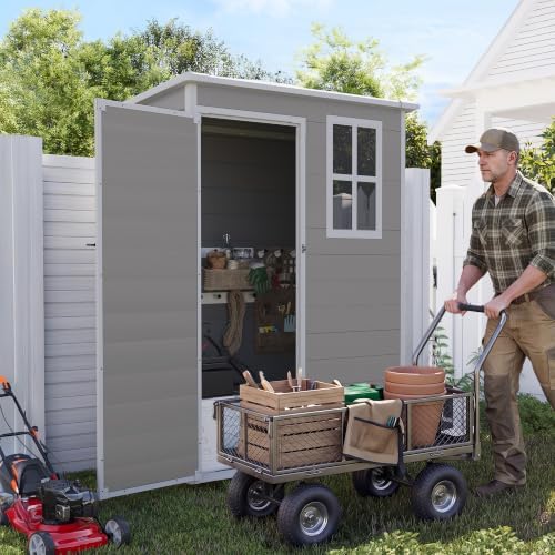 UDPATIO Outdoor Storage Shed 5x3 FT, Garden Resin Shed with Floor, Grey - Image 3