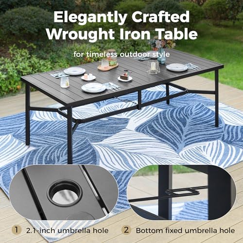 MIXPATIO Outdoor Dining Table for 8, Black Metal Table w/Umbrella Hole - Image 4