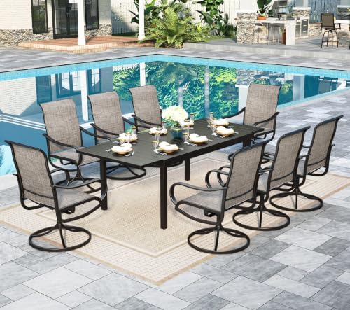 Sophia & William Extendable Outdoor Dining Set for 8, Brown Swivel Chairs by SophiaWilliam