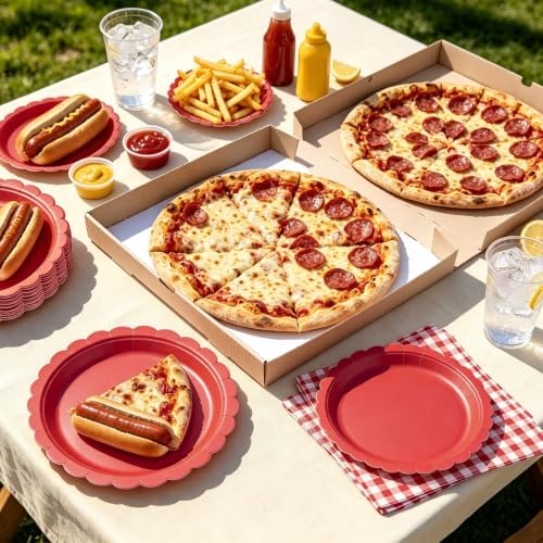 NatNarr 30 Pcs Red Paper Plates 9" Disposable Scalloped Red Party Plates - Image 3