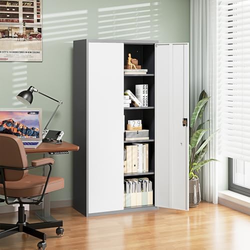 Letaya Metal Garage Storage Cabinets with Lock Door and Adjustable Shelves, Steel Tool Cabinets for Home,Office,Warehouse Organisieren (Gery White, 72" H) - Image 2