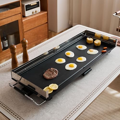 AEWHALE 35" Large Electric Griddle,Extra Wide Teppanyaki Grill with Detachable stainless Steel Baffle for Pancake Barbecue - Image 6