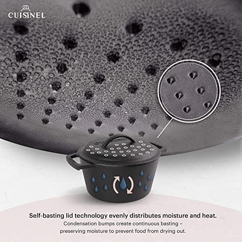 Cuisinel Cast Iron Dutch Oven - 3-Quart Deep Pot + Lid + Pan Scraper + Handle Covers - Large Pre-Seasoned Cooker for Baking Bread, Soup, Frying - Indoor/Outdoor - BBQ Cookware. PFAS and PFOA-free - Image 4