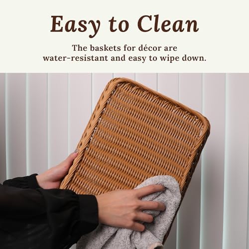 WeeNest Wicker Bread Basket, Rectangle Resin Wicker, 2 pcs, Light Brown - Image 4