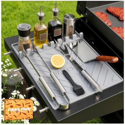 CAKETIME Silicone Grill Mats for Black Stone Griddle Accessories Baking Cooking Kitchen BBQ Durable Indoor Decor Oven Dish Drying Mats Rack Smoker Chef Gadgets Summer Vacation Funny Gifts for Men by CAKETIME