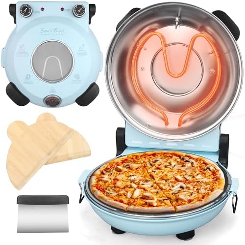Baker's Friend Electric Pizza Oven Indoor Countertop, 12 Inch Maker Machine for Home, Cooker & Grill, Premium Glazed Ceramic Stone Oven, Pale Blue by Baker%27s+Friend