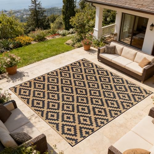 SAND MINE Reversible Mats, Plastic Straw Rug, Modern Area Rug, Large Floor Mat and Rug for Outdoors, RV, Patio, Backyard, Deck, Picnic, Beach, Trailer, Camping, Black & Brown, 10' x 10' - Image 5