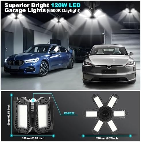 Led Garage Lights Bulb 10 Pack 140W Super Bright Ceiling Led Shop Lights 6 Deformable Panels Screw in E26/E27 6500K 12000 LM Deformable Garage Light Ideal for Basement Attic and Workshop - Image 3