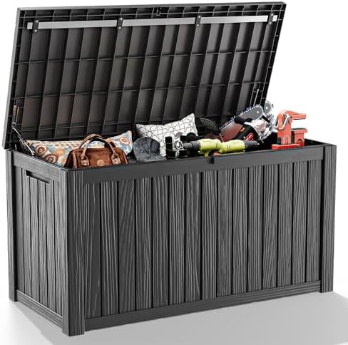 DRATO 180 Gallon Deck Boxes Outdoor Waterproof, Lockable Outdoor Storage Box for Patio Furniture Pool Supplies Garden Tools, Weatherproof Resin Storage Box for Backyard (Black, 180 Gallon) by DRATOprovidesawarmandcozy