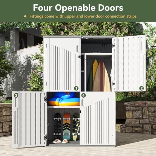 Aoxun 64 Cu.Ft Resin Outdoor Storage Shed with 2 Shelves & Floor, White - Image 6
