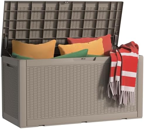 120 Gallon Outdoor Deck Box, Lockable Waterproof Outdoor Storage Boxes For Garden Tools,Indoor Cushions,Accessories Outside Storage Resin Weatherproof Container(Grey) by MAIUSCOLI