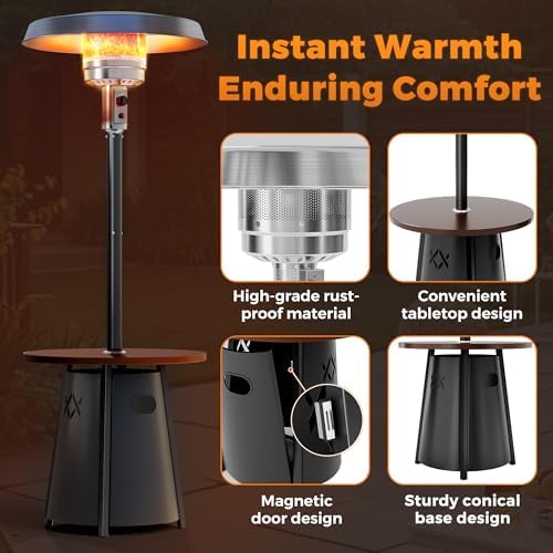 Pamapic Patio heater, Propane Outdoor Heater with Round Table, Premium 304 Stainless Steel Burner, Triple Protection System，2 in 1 Patio Heater for Outdoor Use, Residential & Commercial Use - Image 4