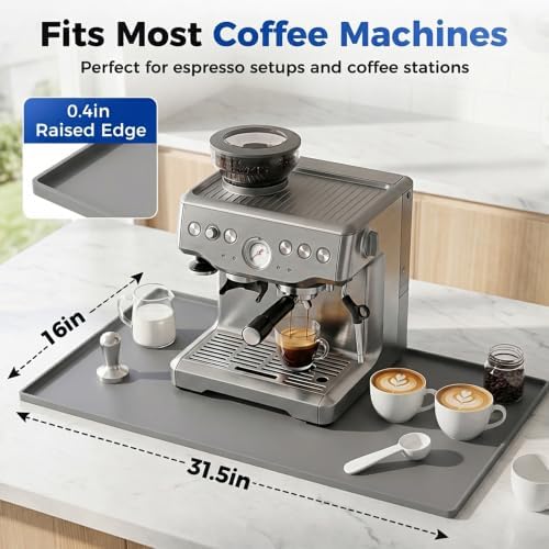 Golener Coffee Bar Mat, Silicone Coffee Mat with Raised Edges, 31.5"x16" - Image 2