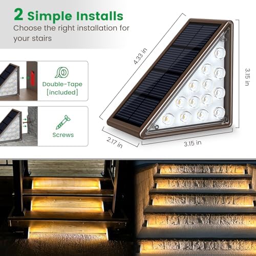 JOFIOS Solar Step Lights for Outside, 12pack Solar Stair Lights Outdoor Waterproof IP67, Deck Step Lights, Outdoor Light Decor for Staircase, Patio, Front Step, Pathway, Front Porch(Warm Brown) - Image 4