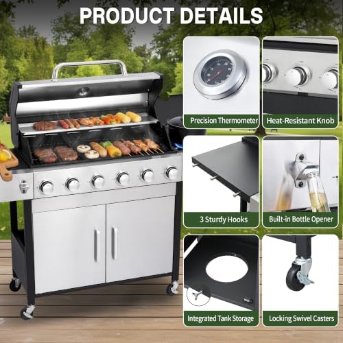6-Burner Propane Gas Grill and Griddle Combo with Side Burner - Image 6