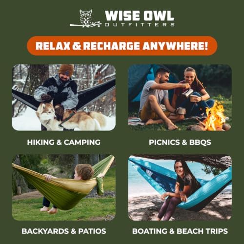Wise Owl Outfitters Camping Hammock – 400lbs Portable Hammock with Tree Straps - Travel, Backpacking, Hiking, Outdoors Camping Gear - Single - Image 7