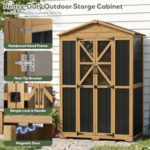 Outdoor Storage Cabinet, Weatherproof Garden Shed with 6 Shelves for Tools - Image 5