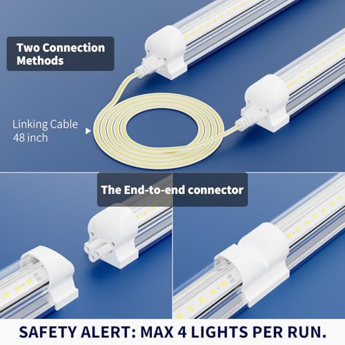 2-Pack T8 LED Shop Light 4FT, 42W 6300 Lumen 6000K Cool White, 4 Years Warranty, Linkable and Plug and Play Lights for Garage Ceiling Workshop Commercial Lighting - Image 3