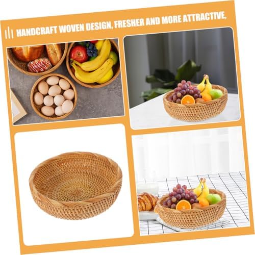 Baluue Large round Rattan Woven Picnic Basket, Handcrafted Thickened Outdoor Fruit Storage Organizer, Sturdy Desktop and Kitchen Serving Holder for Outdoor Dining - Image 5