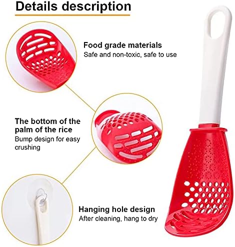 6in1 Multifunctional Kitchen Cooking Spoon- Kitchen Gadgets Strainers for egg yolk Separator- Grater Masher- Colander Skimmer Scoop- for Mashing, Grating, Draining, Heat Resistant (3Pcs red) - Image 2