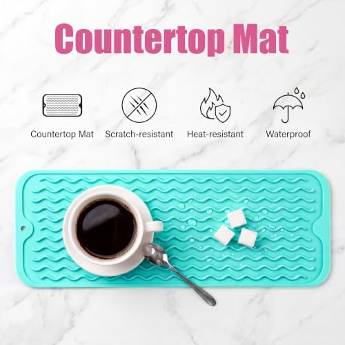 MicoYang Silicone Dish Drying Mat for Multiple Usage,Easy clean,Eco-friendly,Heat-resistant Silicone Mat for Kitchen Counter,Sink,Bar,Bottle,or Cup Mint M 17 inches x 6 inches - Image 3