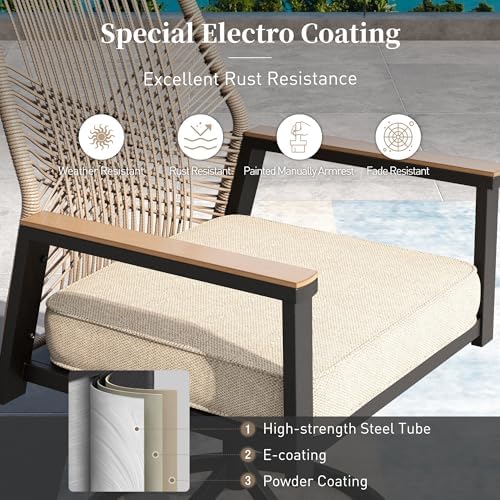 SUNSHINE VALLEY 9pc Patio Dining Set, 83" Metal Table & 8 Rattan Chairs - Image 4