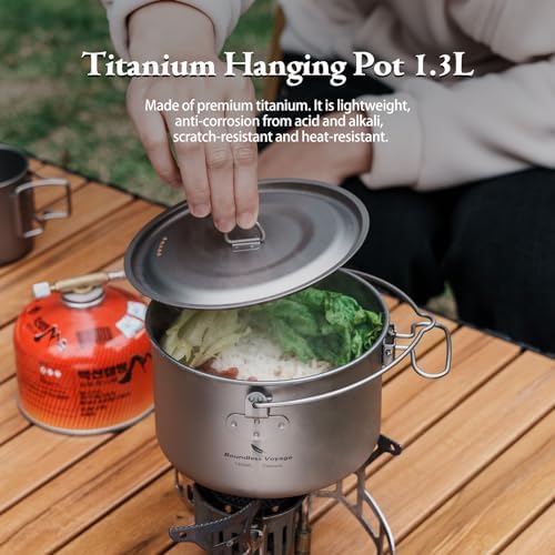 iBasingo 1300ml (44 fl oz) Titanium Bail‑handle Pot Camping Pot Ti2043C - Image 4