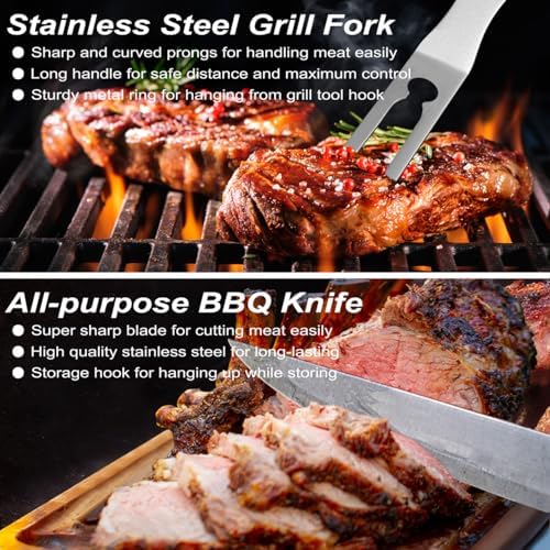 POLIGO 29 PCS BBQ Grill Accessories Stainless Steel BBQ Tools Grilling Tools Set with Storage Bag for Fathers Day Dads Birthday Presents - Camping Grill Utensils Set Ideal Grilling Gift for Men Silver - Image 5