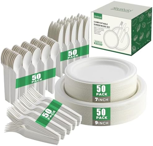 250 Pcs Biodegradable Paper Plates Set Disposable Dinnerware by Laladeyek