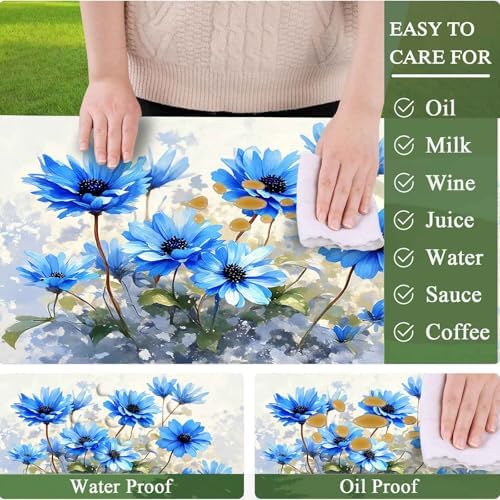 CAPSCEOLL Fitted Picnic Table Cover with Bench Covers 5ft - Blue Flowers - Image 3